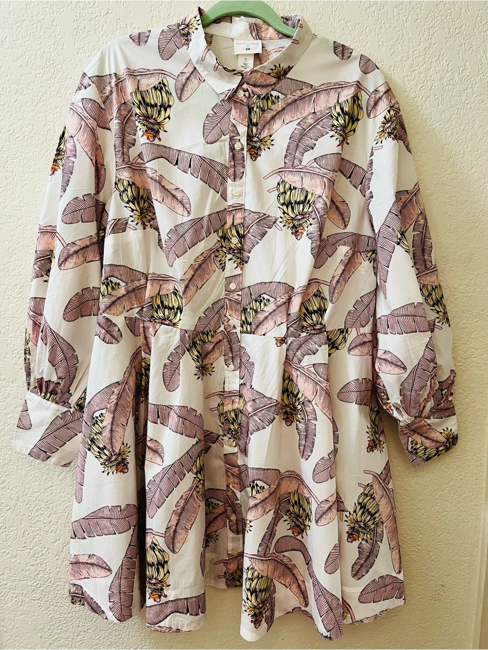 Kids Cream Button-Front Dress with Pink Botanical Print-limited edition-L
